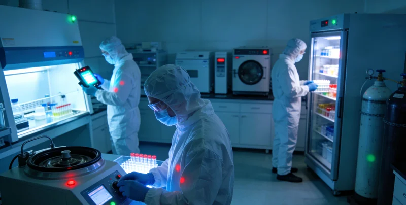 专业人员处理脑脊液样本的工作场