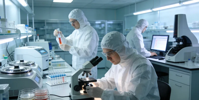 专业人员在PCR实验室进行基因