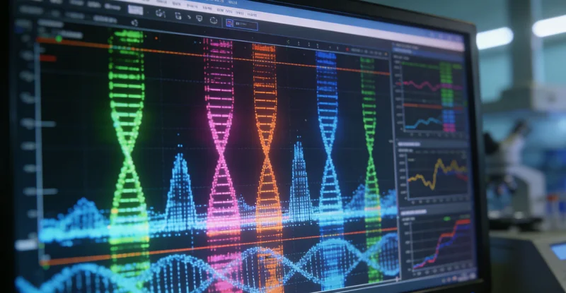 生物信息分析师在电脑前分析基因