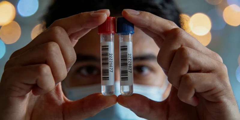 患者与医生共同查看检测报告,并