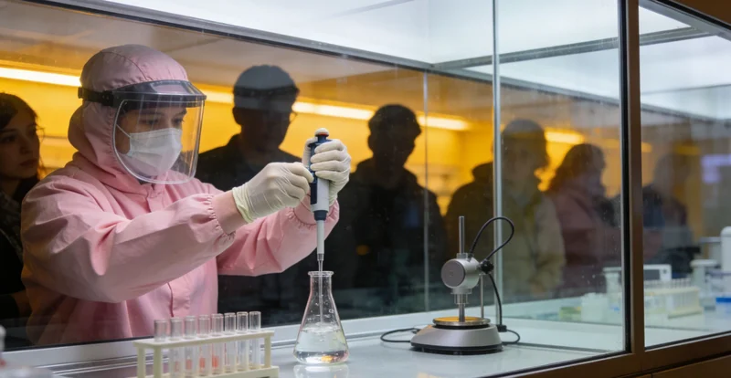 一位技术人员正在生物安全柜内进