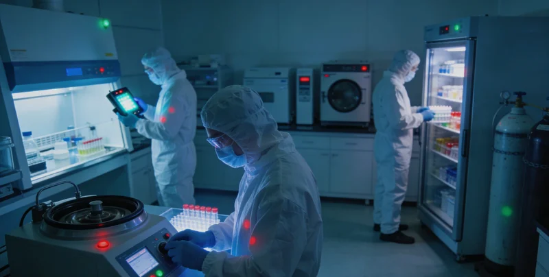 科学家在现代化实验室内进行基因