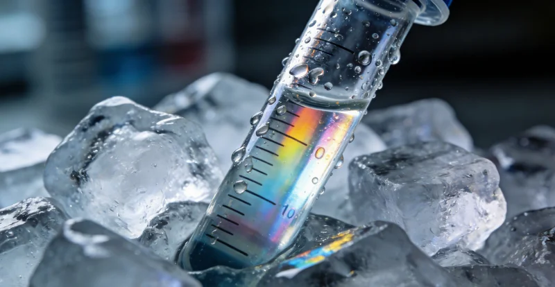 印有医疗标志的冷链运输车，正在