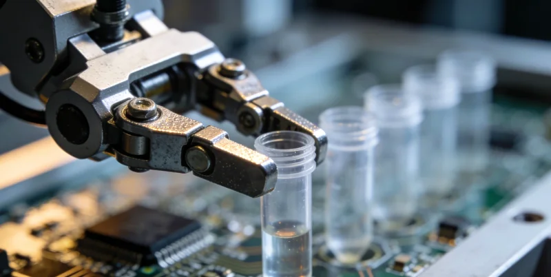 一位女性在渔业环境工作,旁边对