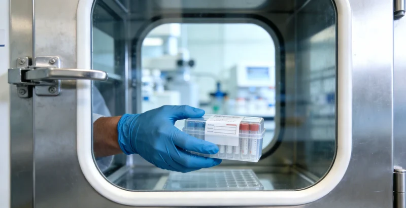 一位专业人士手指着基因检测报告上的图表，向家属耐心讲解