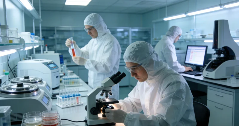 实验室技术人员进行样本处理与高