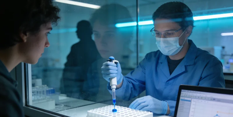 在明亮的咨询室内，一位专业顾问正在为漳州本地女性耐心解读基因检测报告