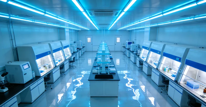 传统微生物实验室中，技术人员操