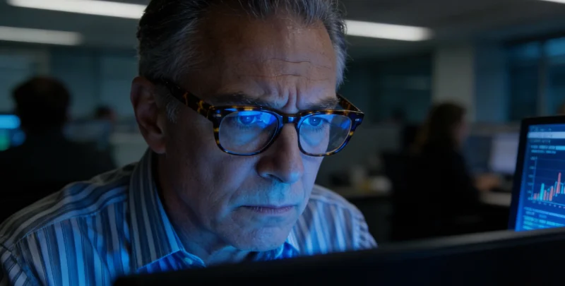 医生在电脑前仔细查看一份病原体