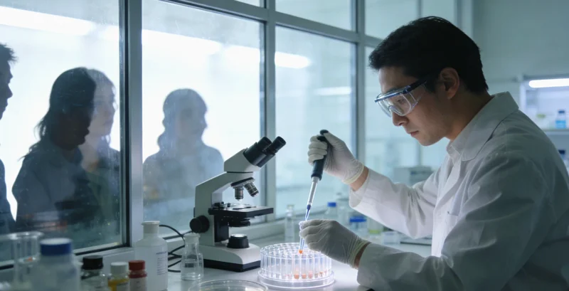 遗传咨询师在办公室内,正向患者详细解读基因检测报告