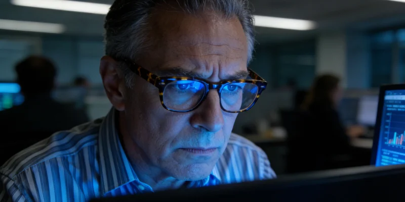 医生在办公室内向患者家属展示并