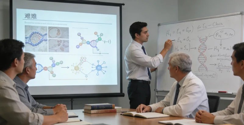 医生在诊室内向老年患者及家属讲