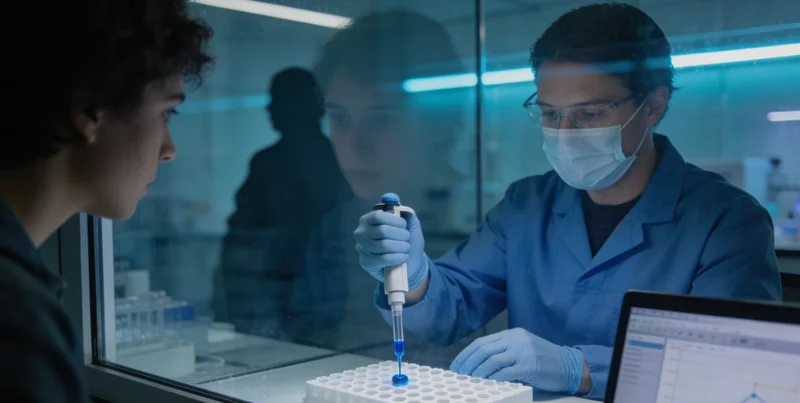 基因检测实验室内部，技术人员正