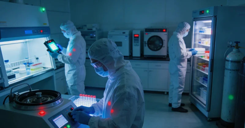 一位医生在分子实验室通过精密仪