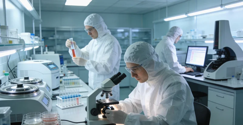 一张清晰的基因检测报告单旁，放着象征DNA的螺旋模型，一位医生正在用手指向报告上的关键数据