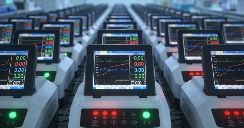 高科技基因测序仪器的特写，旁边