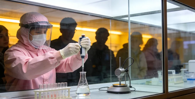 正规基因检测实验室内部，技术人员正在操作精密仪器进行样本分析