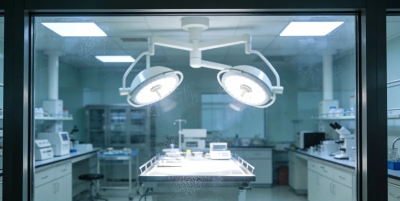 实验室内，身着防护服的技术人员