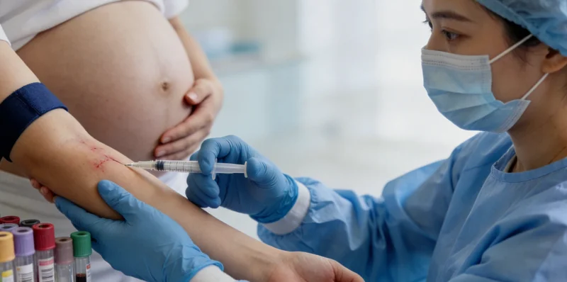 医生在办公室内认真审阅基因检测