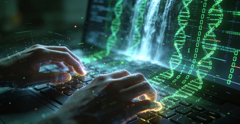 电脑屏幕上显示着绚丽的基因序列