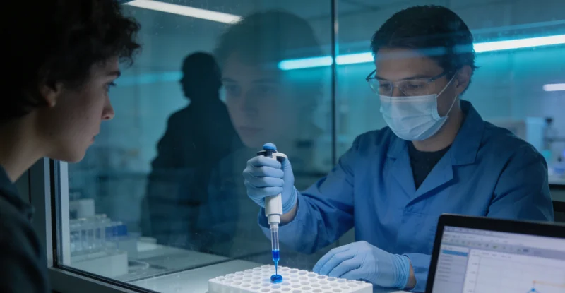 医院检验科内,技术人员正在操作