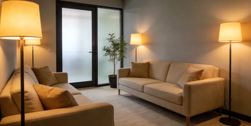 医生在诊室中，用手指向报告，正