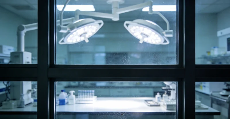 医生正在向患者家属解读脑胶质瘤基因检测报告，背景有脑部CT影像和基因图谱