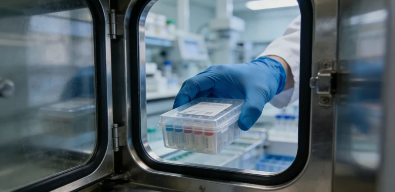 医生与患者家属共同查看基因检测报告并交流