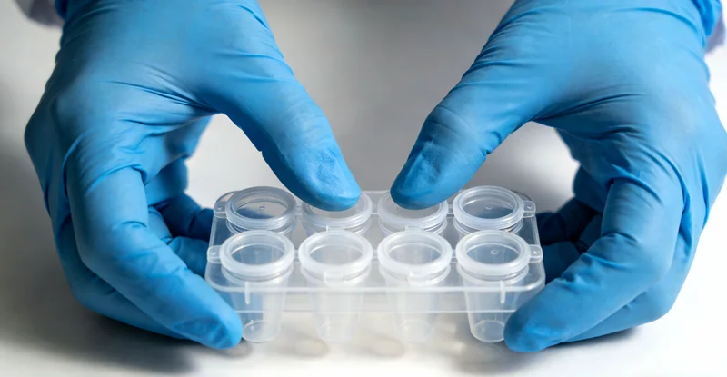 检验科技术人员在生物安全柜内,