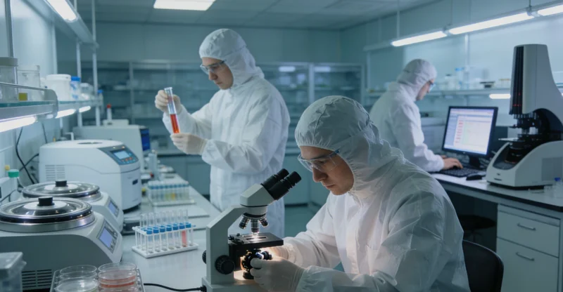 实验员在现代化PCR实验室内进