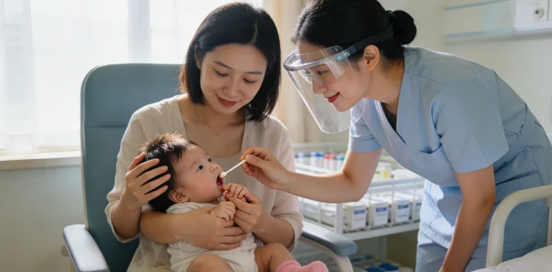 医生在病房内，手持检测报告与患