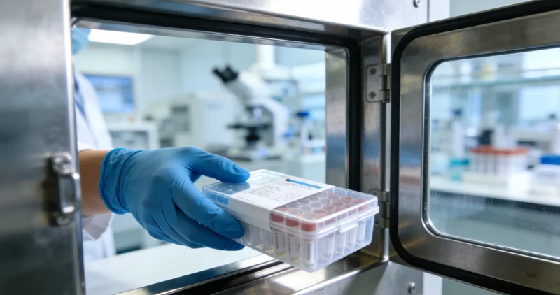 医生在办公室内向患者讲解基因检测报告