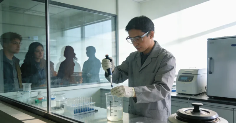 专业实验室环境中，技术人员正在操作先进的基因测序仪器