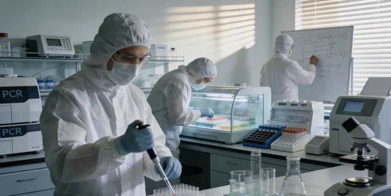 实验室技术人员在生物安全柜内进