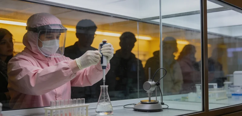 聚焦于一份清晰的基因检测报告和背后的科学符号,象征权威与精准