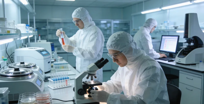 身着白大褂的检验科医生正在实验