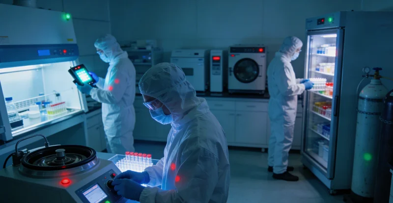 专业基因检测实验室内部,技术人员正在操作先进设备