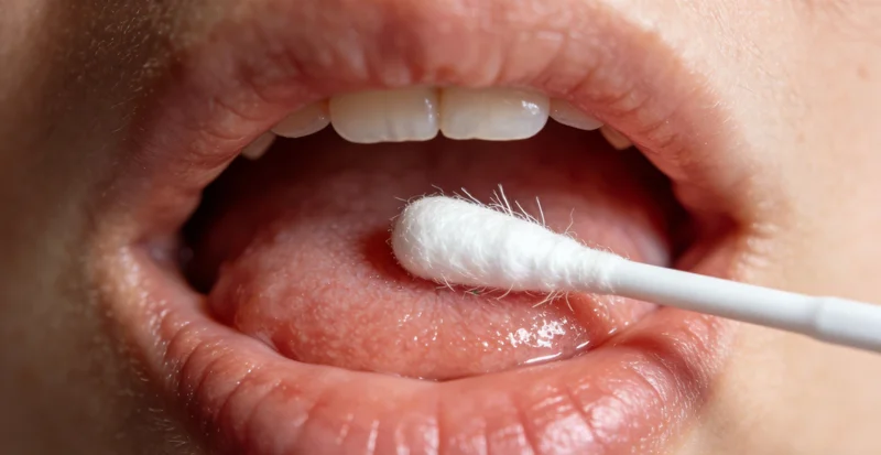 医护人员使用无菌拭子进行疱疹部