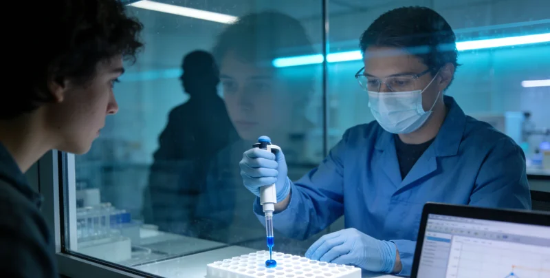 专业技术人员在实验室内进行基因测序操作