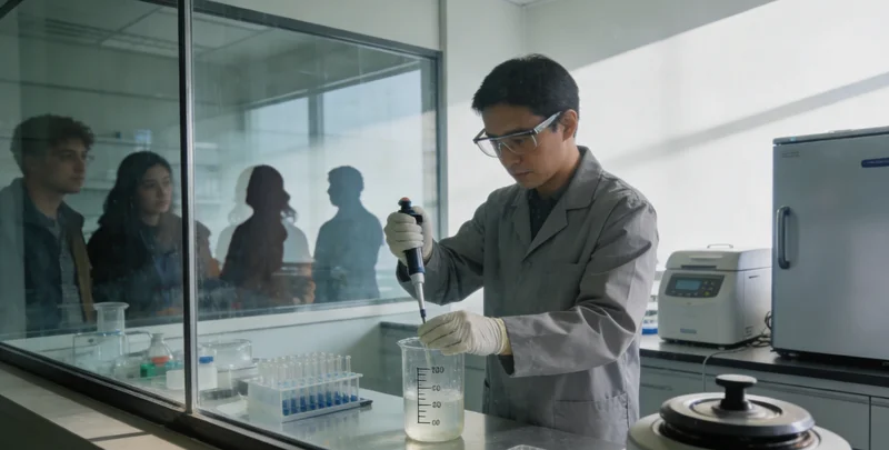 实验室技术人员在生物安全柜内进