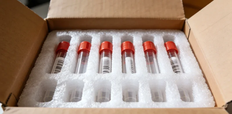 手拿密封采样盒在私密家庭环境，