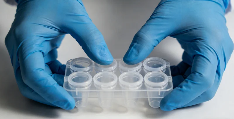 一位技术人员在生物安全柜前进行