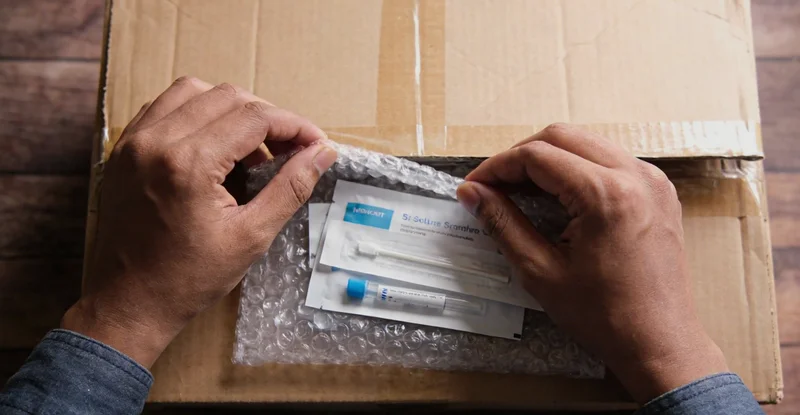 排列整齐的无菌拭子、采样管等S