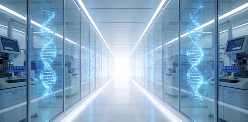 医生在办公室内,手指着基因检测