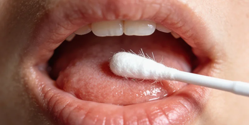 医护人员正在为受检者进行咽拭子