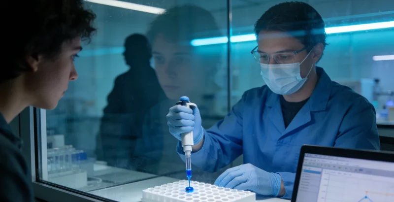 高科技实验室内部,技术人员正在