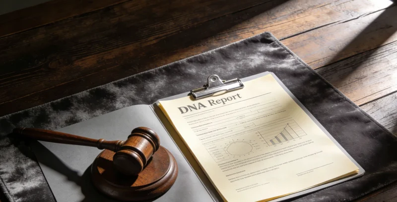 医生在诊室中，正指着检测报告与