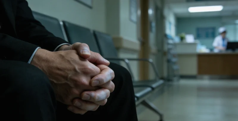 在诊室内,医生正与一位身着工装