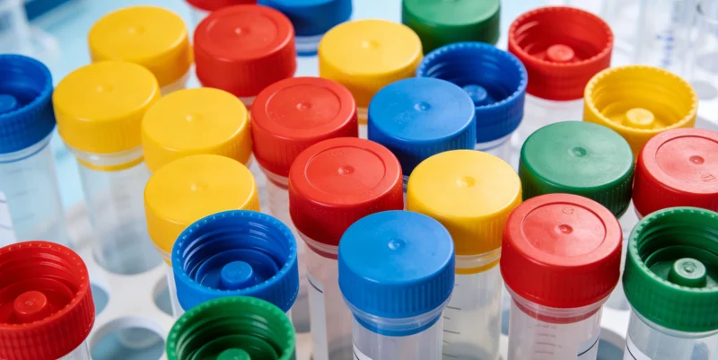 专业基因检测实验室内部，技术人员正在操作高通量测序仪