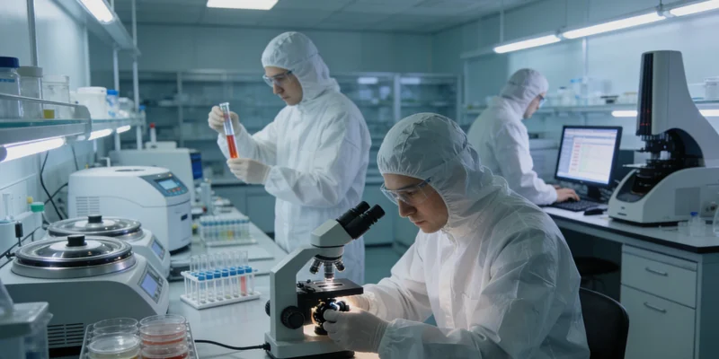 专业医学实验室内部,科研人员操